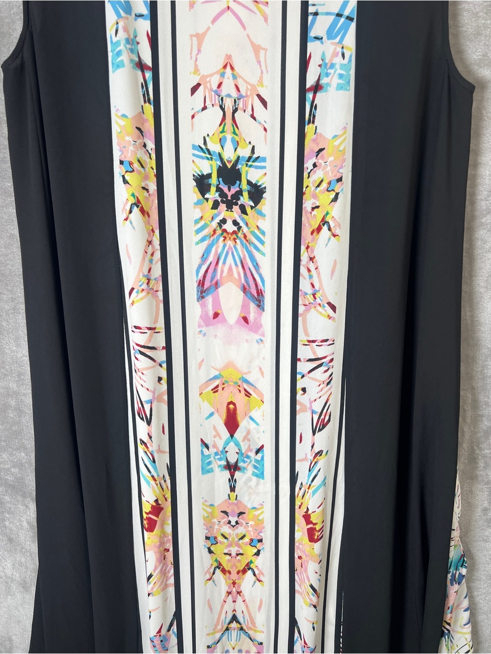 BCBGMaxAzria Black & White High-Low Dress with Multicolor Floral Panels - Picture 6 of 10